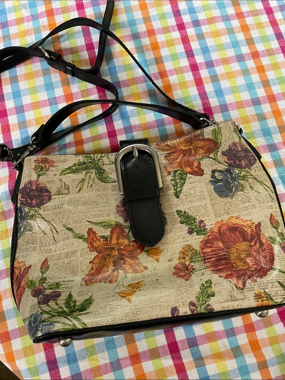Patricia Nash Irving Bucket C/B Parisian Newspaper Floral Satchel and Wallet
